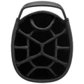 A black protective helmet interior features a hexagonal web structure for support and cushioning the head while ensuring safety during use in activities like sports or construction.