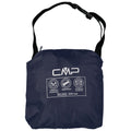 A navy-colored waterproof carry bag hangs from a strap displaying waterproof and windproof icons along with the text CMP and water column measurement of 3000 mm.