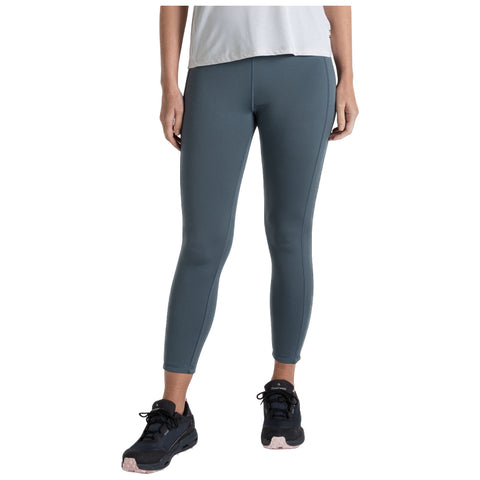 A person wears fitted teal leggings paired with a light shirt and black athletic shoes standing upright in a neutral background showcasing activewear suitable for exercise or casual wear.