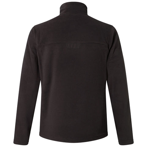 A black, long-sleeved fleece jacket is displayed facing away. It features a high collar and a simple design without visible logos or markings in a neutral background.