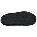 A black shoe sole with a textured grip pattern is displayed facing upward suggesting it is designed for traction and stability in various environments such as sports or outdoor activities.