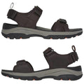 Brown sandals are displayed side by side showcasing adjustable straps and textured soles designed for comfort and grip ideal for outdoor activities in a neutral setting