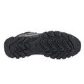 A rugged shoe sole features deep treads designed for traction gripping uneven surfaces while the shoe is positioned on a flat surface suggesting outdoor or active use.