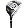 A golf driver with a sleek black and silver design rests upright showcasing its angled clubhead and a prominent logo indicating brand. It is designed for powerful swings on the golf course.