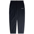 A pair of black cargo pants features multiple pockets and an elastic waistband designed for comfortable wear they are suited for outdoor activities or casual settings. The brand logo is visible.