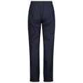 Navy blue waterproof pants are displayed standing upright with an elastic waistband and elastic cuffs at the ankles in a neutral background suitable for showcasing clothing items