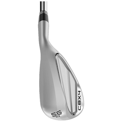 A golf club is displayed at an angle showcasing its sleek silver head designed for precision shots the club features a 56-degree loft marked with CBX4 branding