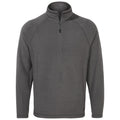 A gray fleece pullover features a quarter-zip neckline with a collar and long sleeves suitable for casual or outdoor wear in cool weather conditions.