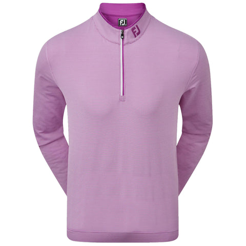 A purple long-sleeve golf pullover with a quarter zip is displayed front-facing against a plain background showcasing its simple design and texture suitable for athletic use.