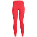 Red leggings are displayed upright with a high waistband featuring a small logo on the side, typically used for athletic activities or casual wear, set against a plain white background.