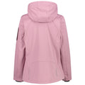 A pink jacket is displayed from the back with a hood and fitted silhouette featuring side pockets and a smooth fabric texture showcasing a sleek and modern design.