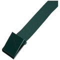 A dark green strap with a clip at one end lays flat. The clip is designed for securing or fastening the strap in place, appearing sturdy and practical.