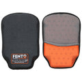 Two knee protectors are displayed side by side one has a black mesh exterior while the other features a black and orange mesh design both designed for ergonomic safety and comfort.