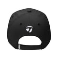 A black cap features a white logo on the back showing its brand identity while the adjustable strap suggests functionality for a comfortable fit in casual or sports contexts.