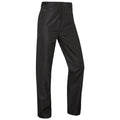 Black pants are displayed standing upright showcasing a smooth fabric design with a front button closure and a logo detail on the waistband suggesting suitability for casual or outdoor wear.