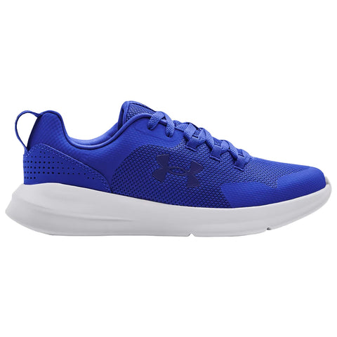 A blue athletic shoe features a mesh upper with laces and a white sole designed for comfort and support suitable for sports or casual wear.