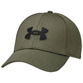 A green baseball cap features a prominent black Under Armour logo on the front the cap has a rounded top and a curved brim designed for casual wear or outdoor activities.