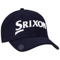 A navy blue cap features the white embroidered brand name Srixon prominently on the front with a curved brim designed for sun protection in outdoor settings.