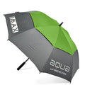 A large umbrella with a green and gray design provides shade and protection from sunlight featuring the text aqua UV-PROTECTION and big MAX on its surface.