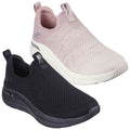 Two pairs of slip-on shoes are displayed with one pair in light pink and the other in black. The shoes feature a breathable knitted design and soft soles suitable for casual wear.