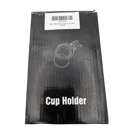 A black packaging box labeled Cup Holder contains an illustration of a cup holder. It has a barcode sticker and is associated with the brand Ben Sayers and model GS330.