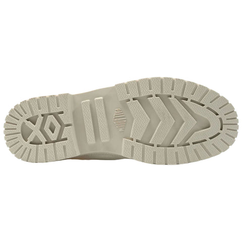 A light-colored shoe outsole is displayed showing distinct tread patterns and grooves indicating functionality for traction in various environments. The design suggests suitability for casual or sporty use.