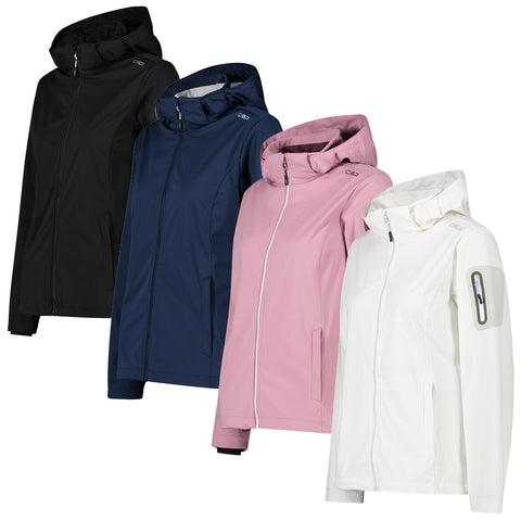 Four hooded jackets in different colors are displayed side by side. The jackets are designed with zippers and feature a sleek modern style suitable for outdoor wear.