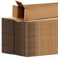 A stack of brown cardboard boxes is neatly arranged with one box slightly open at the top revealing its inner space in a neutral setting suitable for storage or shipping.