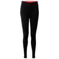 Black leggings with a high waistband displayed upright against a plain background showcasing a smooth fabric texture designed for comfort and flexibility in active wear situations.