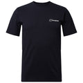 A black short-sleeved t-shirt features a small white logo on the left side chest area which reads "berghaus" indicating the brand of the clothing item.