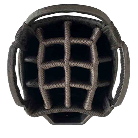 A gray helmet interior is displayed with a grid-like suspension system designed for comfort and protection its context suggests use in protective gear such as military or tactical environments