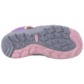 A sneaker sole shows a tread pattern designed for traction and durability it features a mix of light gray and pink rubber materials with various shapes for grip