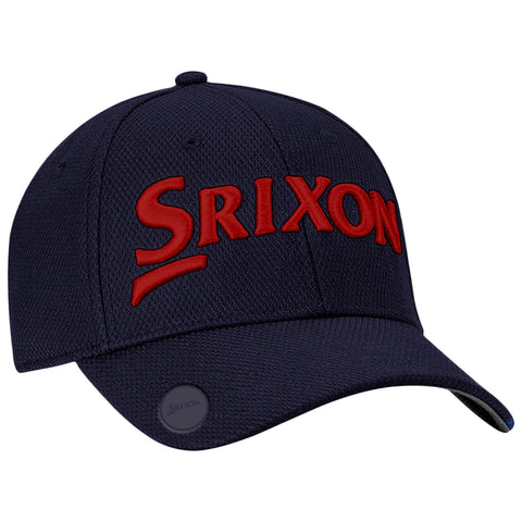 A navy blue cap features an embroidered logo in red reading Srixon on the front. The cap has a structured shape and a curved brim, suitable for casual and athletic wear.