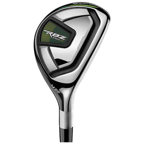 A golf club with a sleek chrome head displays a striking design and green accents while positioned against a plain background emphasizing its polished detail and functional purpose in the sport.