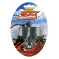 A gray track wrench is displayed on a card featuring athletes sprinting on a track in the background. The product is designed for adjusting track spikes on athletic shoes.