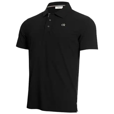 A black polo shirt with a small logo on the chest is displayed prominently against a plain background showcasing its simple design and casual style suitable for various occasions.