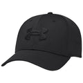 A black baseball cap with a flat brim features an embossed Under Armour logo on the front the cap is designed for casual wear and sports activities.