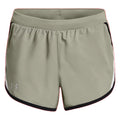 Athletic shorts are displayed with a relaxed fit and an elastic waistband showcasing a light green color with contrasting black and white side accents suitable for sports or casual wear.