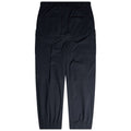 Black cargo pants with an elastic waistband and fitted cuffs rest flat. The design features multiple pockets, suitable for casual or work environments.