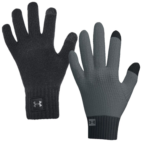 Two gloves are laid out side by side the left glove is black and the right glove is gray both have textured surfaces and elastic cuffs designed for warmth and grip