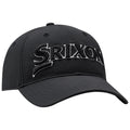 A black baseball cap sits with a curved visor featuring an embroidered logo that reads Srixon prominently displayed on the front showcasing a sporty and casual style.