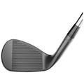 A golf club head is displayed angled to showcase the face with textured grooves indicating its purpose for striking golf balls set against a plain white background.