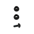 Three black hardware items are displayed: two conical washers and one screw. They appear ready for assembly in a mechanical context, suggesting use in fastening components together.