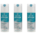 Three containers of Ecran Aftersun ultra leggero are displayed. Each pump bottle is labeled in blue and white, emphasizing its repairing properties and immediate relief for sun-exposed skin.