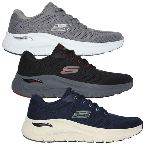 Three pairs of exercise shoes are displayed stacked vertically. Each pair features a mesh design with laces in gray, black, and navy colors, emphasizing comfort for active use.