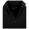 A black zippered jacket hangs with the neck collar slightly raised the zipper is halfway closed revealing a mesh interior the tag shows sizing information and the brand name ProQuip Aqualite