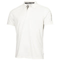 A white polo shirt with a collar showcases short sleeves and three buttons on the front The brand name Calvin Klein appears on the collar and along one sleeve