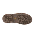 A brown rubber sole features a tread pattern designed for grip and stability highlighting its oil-resistant capability intended for use in various work environments.