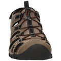 A brown and black water shoe features a mesh upper with a lace-up system and rubber soles designed for grip, suitable for outdoor activities in wet environments.