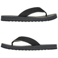 Black flip-flops are displayed side by side with a soft textured sole and a smooth strap suggesting a casual beach or summer setting designed for comfort and ease of wear.